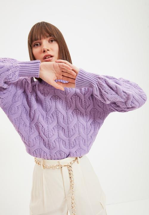 Trendyol - Oversize jacquard knitwear sweater - lilac