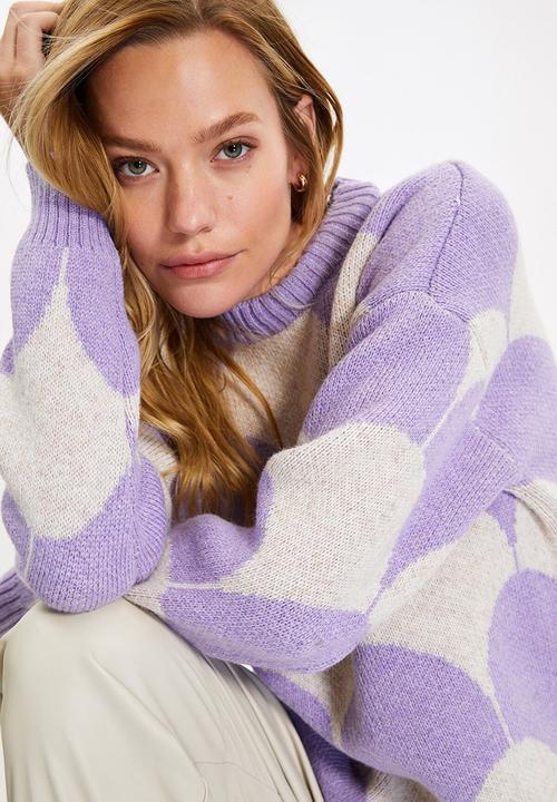 Trendyol - Oversize jacquard knitwear sweater - purple