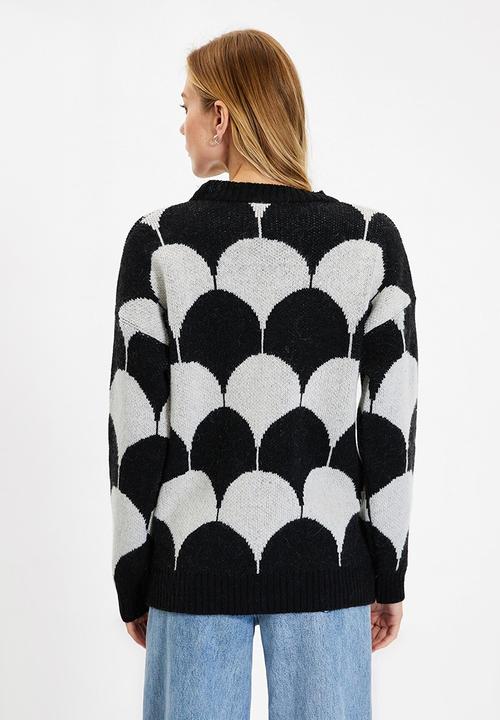 Trendyol - Oversize jacquard knitwear sweater - ecru/black