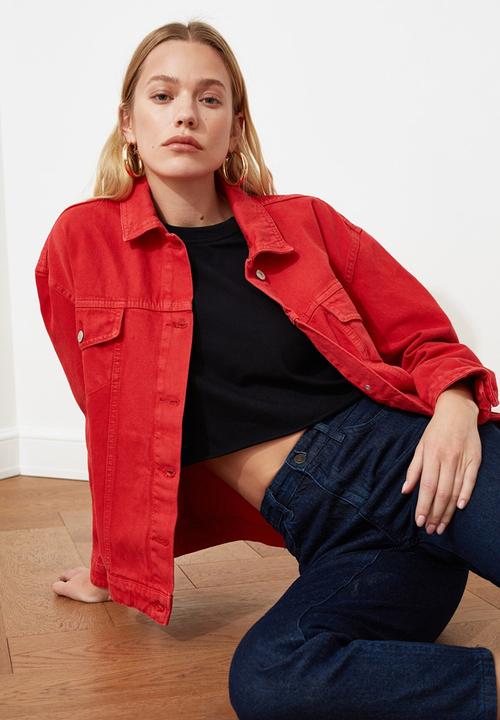 Trendyol - Basic denim jacket - red
