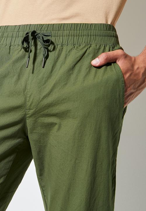 Superbalist - Deco cracker poplin elastic waistband pant - khaki green