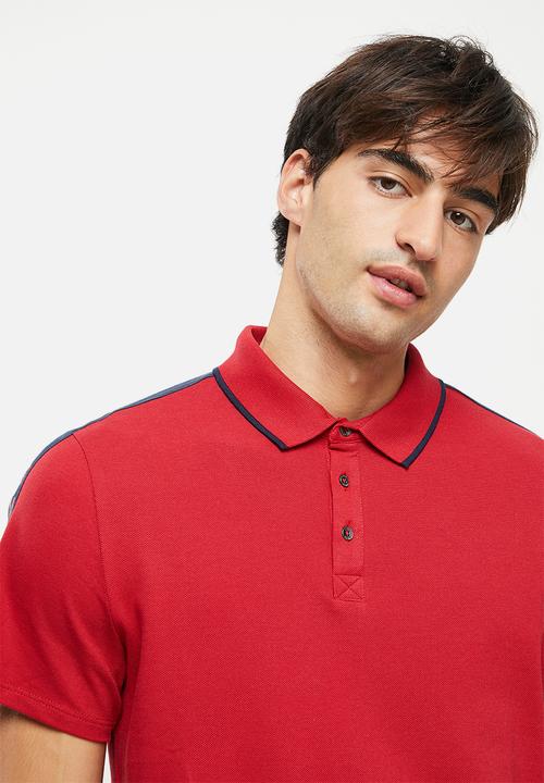 GUESS - Pique short sleeve tape polo - red