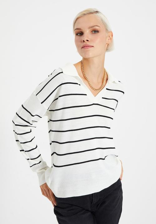 Trendyol - Polo collar knitwear sweater - ecru
