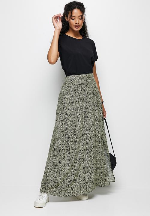 edit - Pull on slit maxi skirt - black & stone