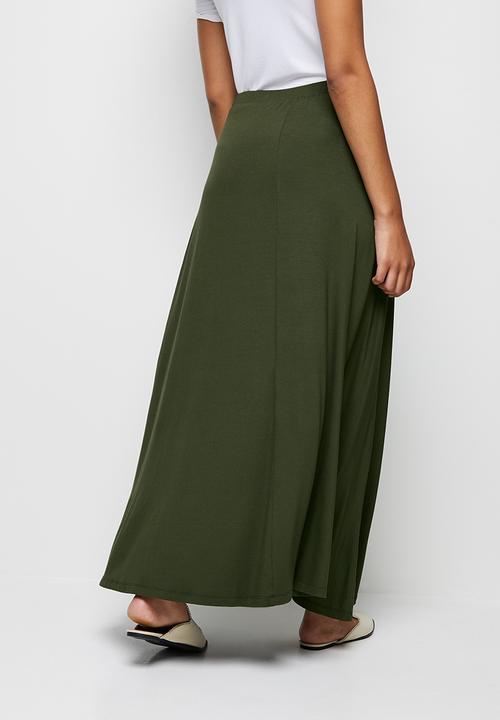 edit - Slit knit maxi skirt - dark olive