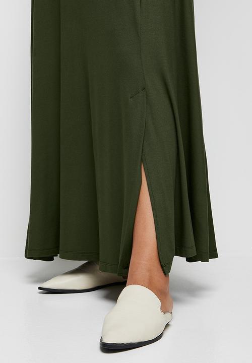 edit - Slit knit maxi skirt - dark olive