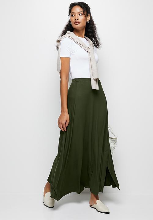 edit - Slit knit maxi skirt - dark olive