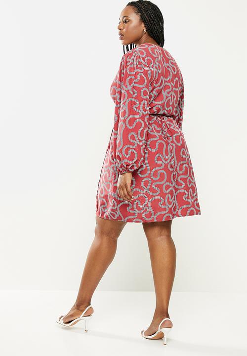 Glamorous - Plus abstract coil dress - red & black 
