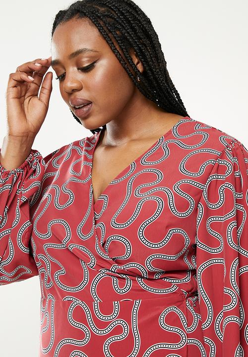 Glamorous - Plus abstract coil dress - red & black 