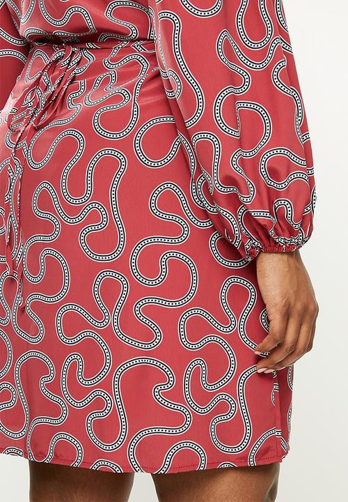 Glamorous - Plus abstract coil dress - red & black 