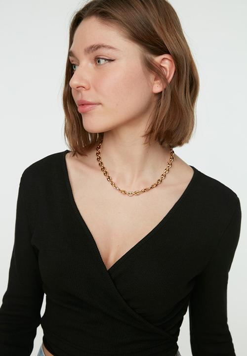 Trendyol - Ribbed double breasted crop top - black