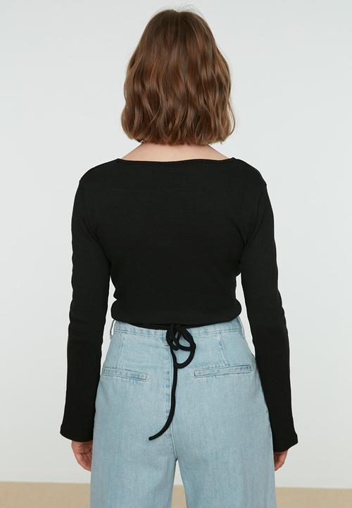 Trendyol - Ribbed double breasted crop top - black