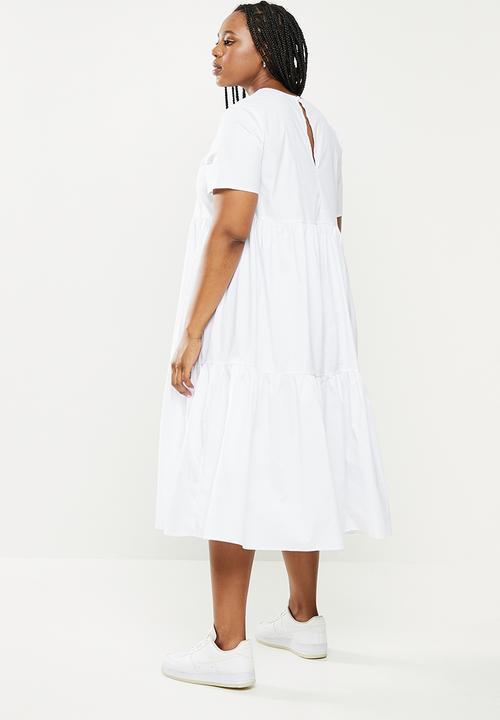 Glamorous - Plus tiered linen dress - white