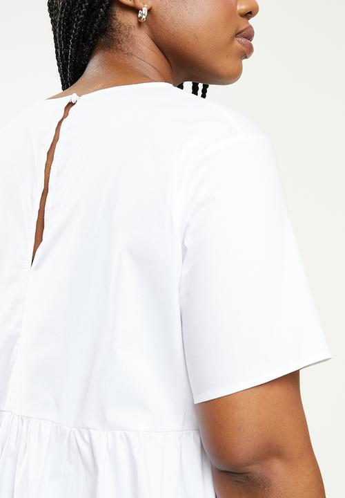Glamorous - Plus tiered linen dress - white