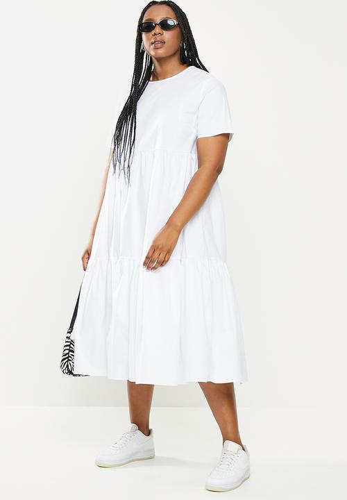Glamorous - Plus tiered linen dress - white