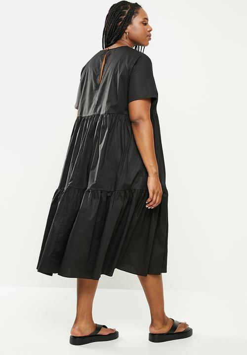 Glamorous - Plus tiered linen dress - black