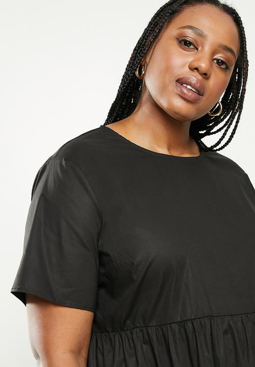 Glamorous - Plus tiered linen dress - black