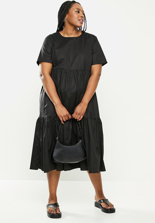 Glamorous - Plus tiered linen dress - black