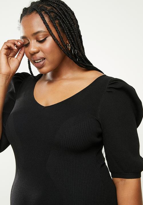 Glamorous - Plus size black puff sleeve dress - black 