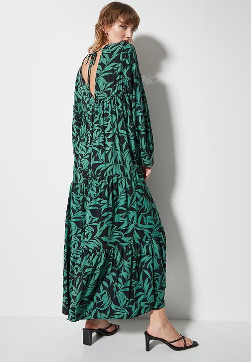 VELVET - Plunging empire cutline tiered mi-daxi dress - sea pine