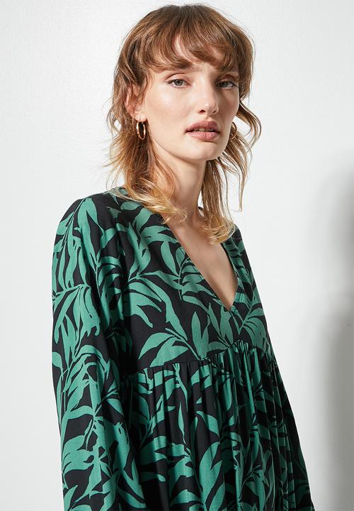 VELVET - Plunging empire cutline tiered mi-daxi dress - sea pine