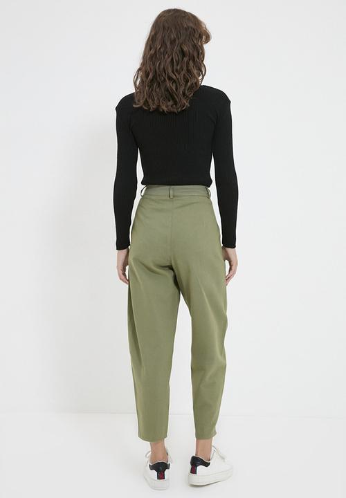 Trendyol - Waist mom fit pants - green