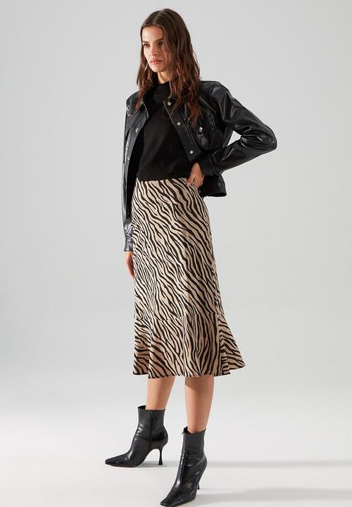 Trendyol - Patterned midi skirt - black & brown