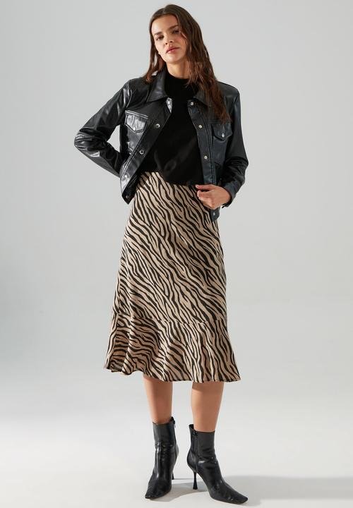 Trendyol - Patterned midi skirt - black & brown