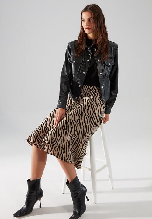 Trendyol - Patterned midi skirt - black & brown