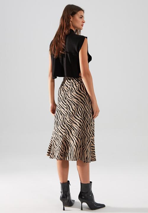 Trendyol - Patterned midi skirt - black & brown
