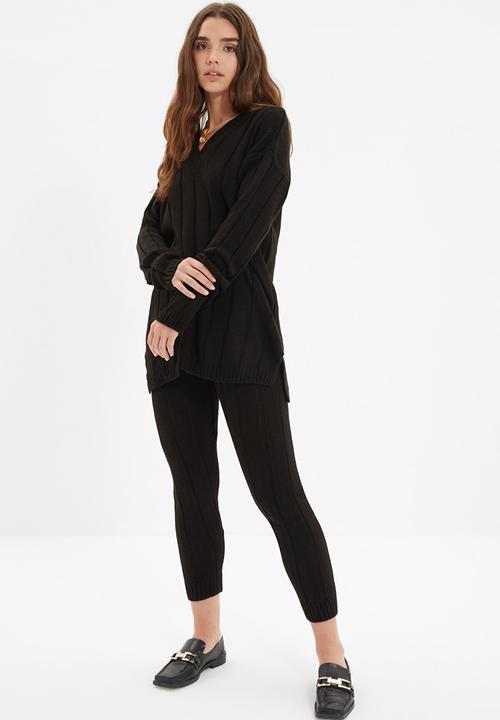 Trendyol - V neck knitwear bottom-top suit  - black