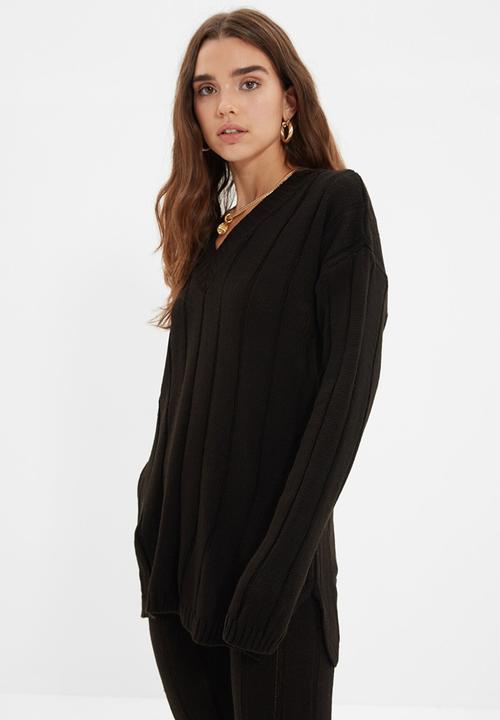 Trendyol - V neck knitwear bottom-top suit  - black