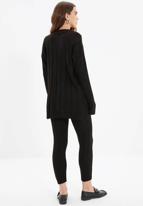 Trendyol - V neck knitwear bottom-top suit  - black