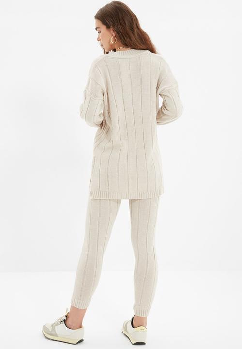 Trendyol - V neck knitwear bottom-top set - beige