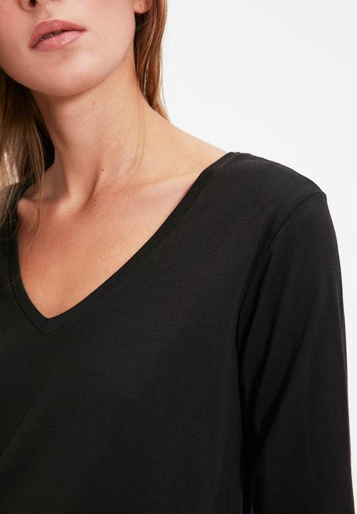 Trendyol - Long sleeve v neck basic t-shirt - black