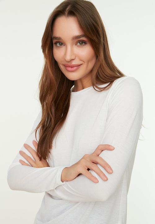 Trendyol - Long sleeve crew neck basic t-shirt - white