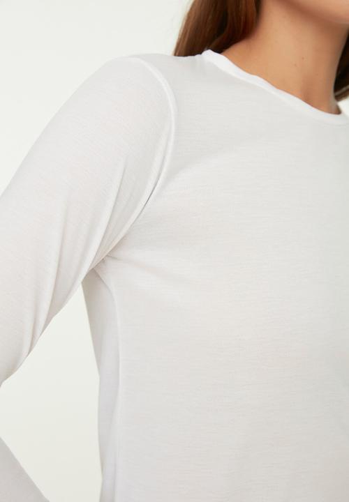 Trendyol - Long sleeve crew neck basic t-shirt - white