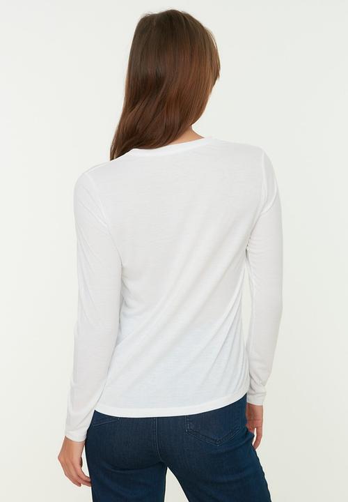 Trendyol - Long sleeve crew neck basic t-shirt - white