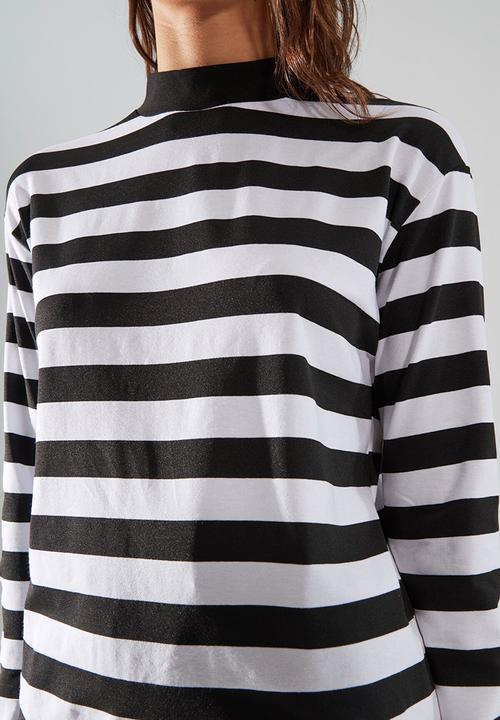 Trendyol - Striped stand up collar knitted top  - black