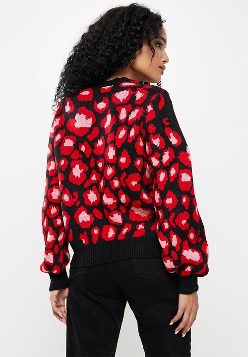 Trendyol - Jacquard balloon sleeve knit sweater - black