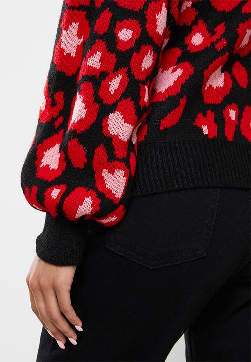 Trendyol - Jacquard balloon sleeve knit sweater - black
