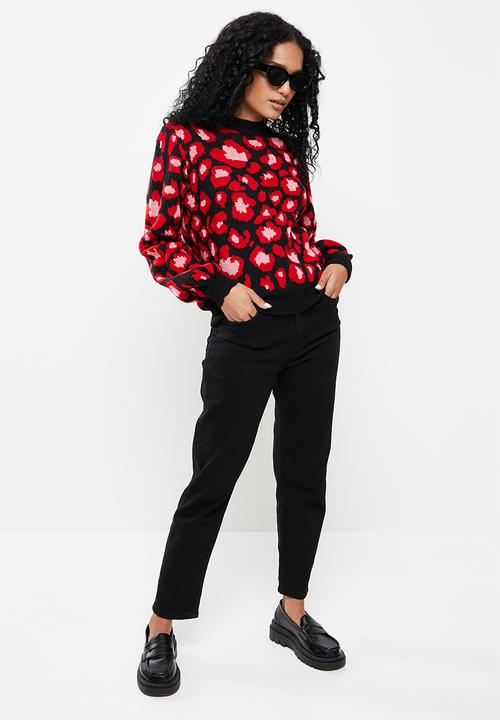 Trendyol - Jacquard balloon sleeve knit sweater - black
