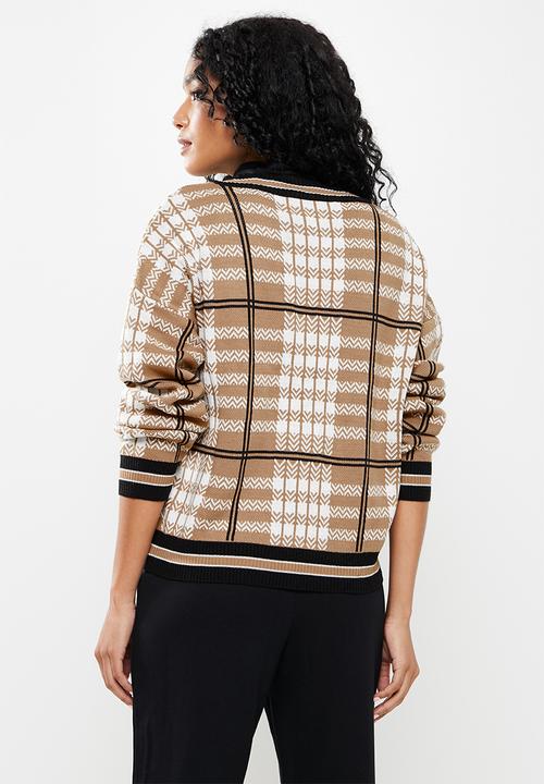 Trendyol - V neck jacquard knit sweater - camel