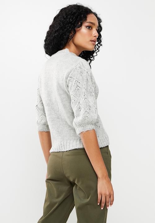 Trendyol - Three quarter sleeve openwork knit jumper - grey