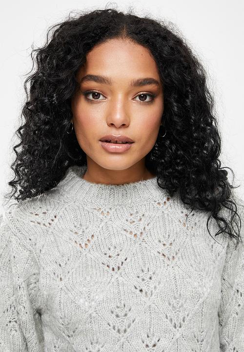Trendyol - Three quarter sleeve openwork knit jumper - grey