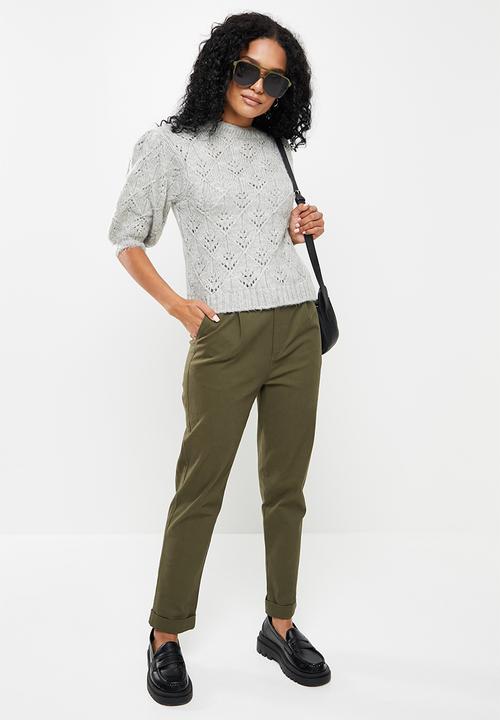 Trendyol - Three quarter sleeve openwork knit jumper - grey