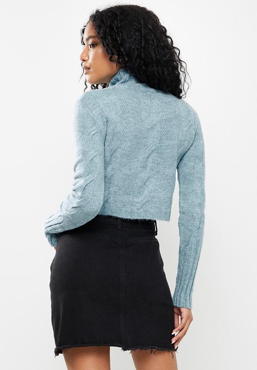 Trendyol - Crop turtleneck knit sweater - blue