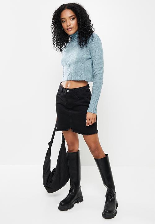 Trendyol - Crop turtleneck knit sweater - blue