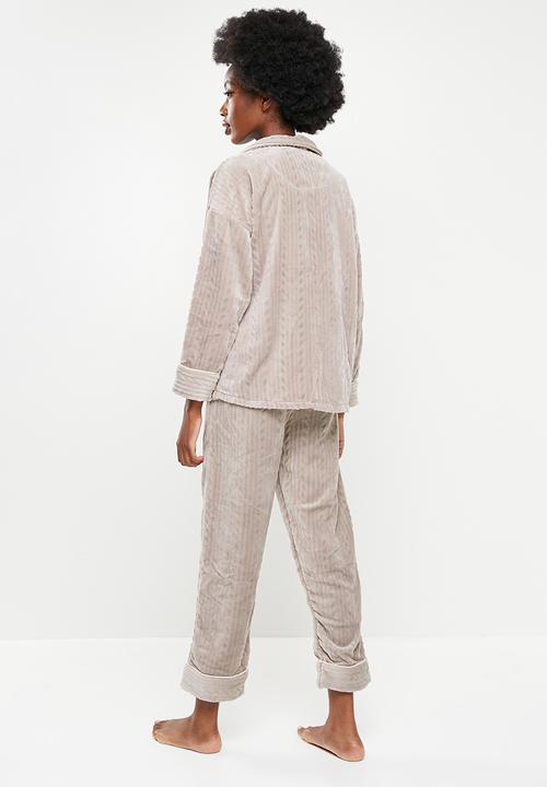 dailyfriday - Textured sleep shirt & pants set - mocha