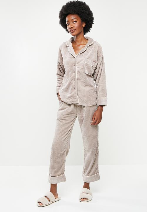 dailyfriday - Textured sleep shirt & pants set - mocha